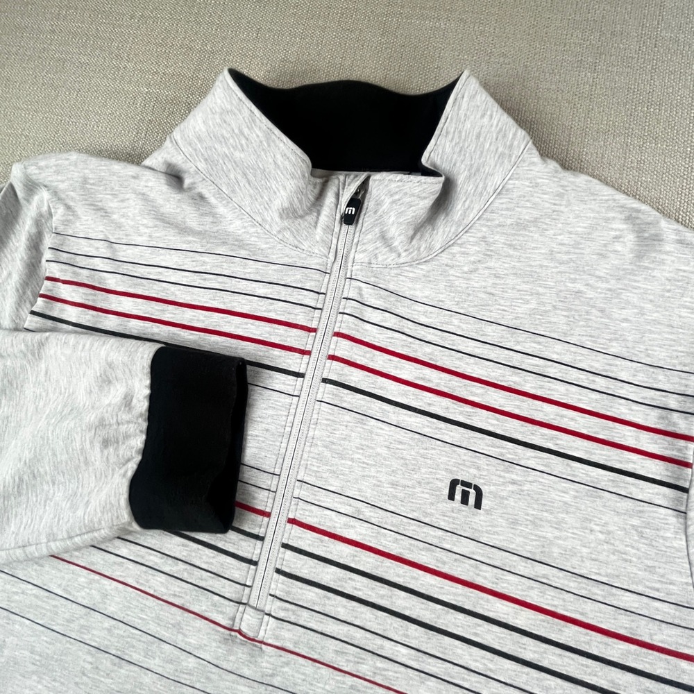 TravisMathew Quarter Zip Pullover Mens XL Gray Striped Long Sleeve Golf‎ Sweater